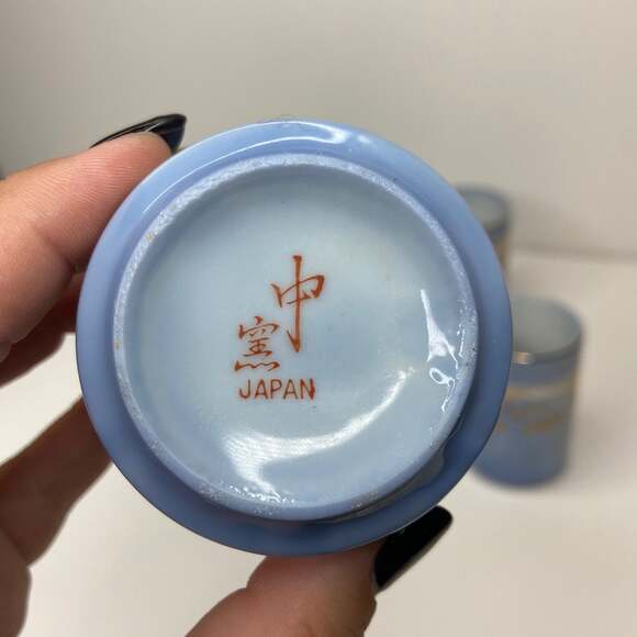 Vintage 6pc Japanese Gold Crane Blue Tea Cup - Picture 6 of 12